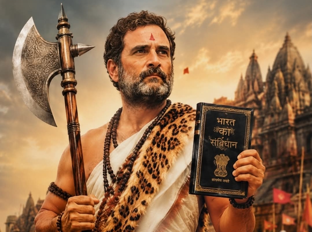 राहुल गांधी को भगवान परशुराम के स्वरूप में दिखाने पर विवाद, ब्राह्मण समाज ने जताई आपत्ति राहुल गांधी को भगवान परशुराम के स्वरूप में दिखाने पर विवाद, ब्राह्मण समाज ने जताई आपत्ति